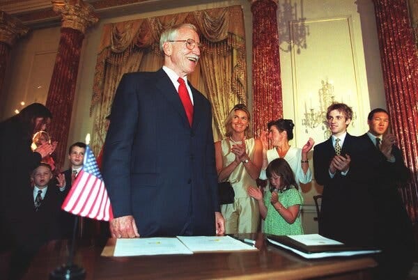 James C. Hormel with members of his family in 1999 after being sworn in as the U.S. ambassador to Luxembourg.