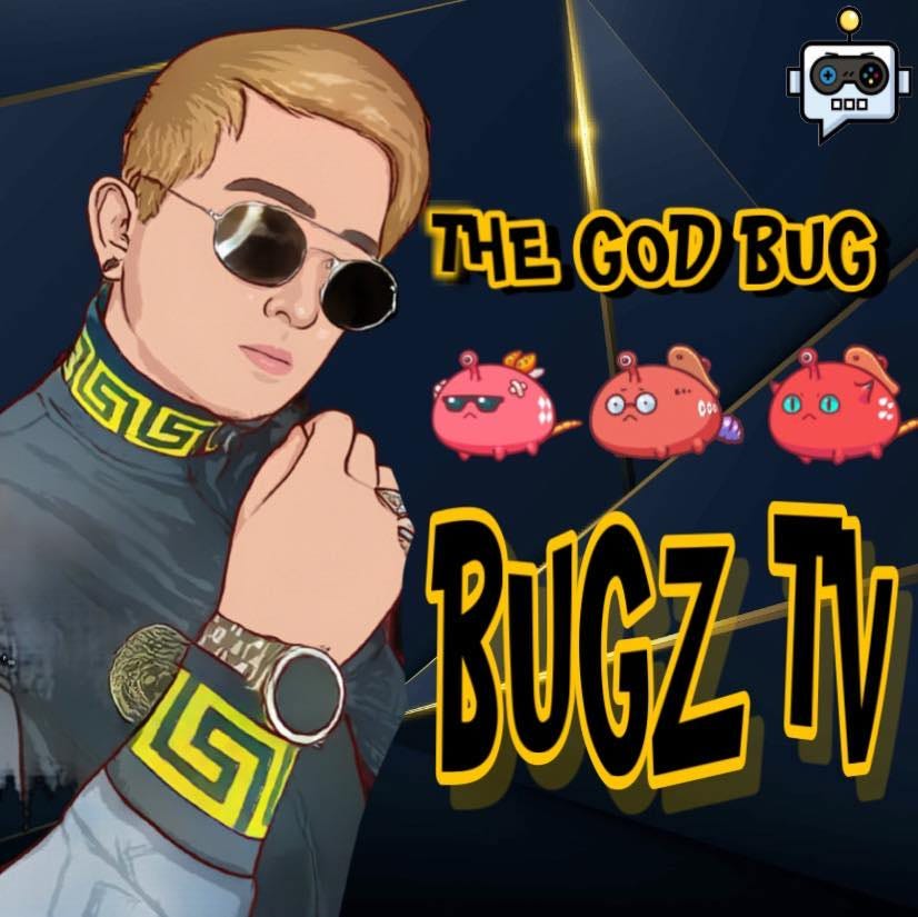 May be a cartoon of text that says '000 THE GOD BUG GG G BUGZ TV'