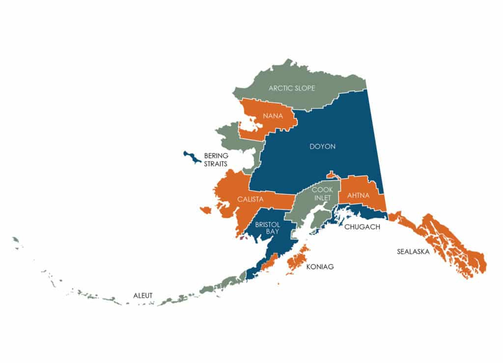 Map of the Alaska Native Claims Settlement Act (ANCSA) Regions