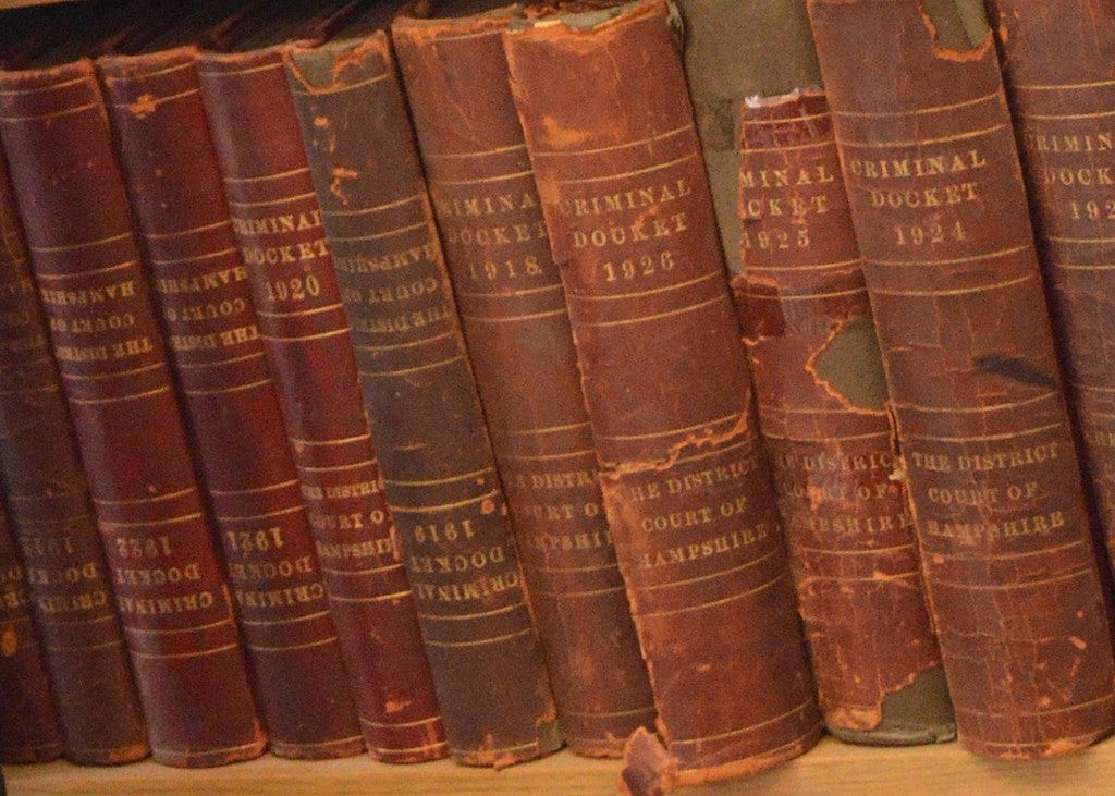 Law books from Hampshire County, Massachusetts.