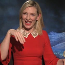 Screenshot of the Cate Blanchett interview where she mishears "gaze" as "gays" and flicks her wrist to indicate what she means