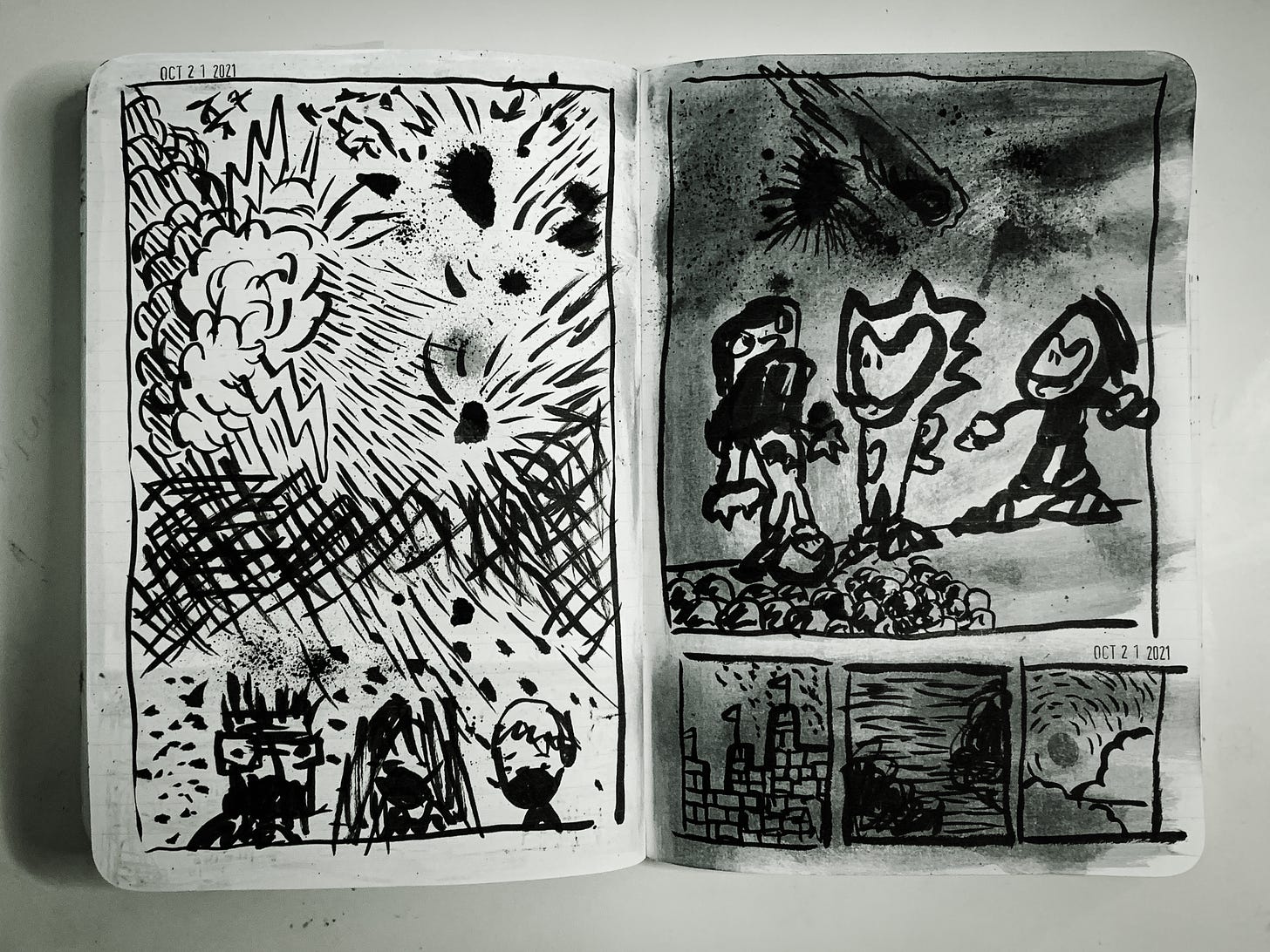 a page from my diary with a comics jam with my kids