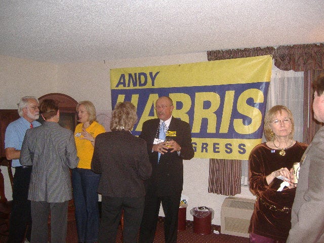 The Andy Harris suite was a nice steady draw for most of the evening. They did one smart thing - all their beer cans had Harris stickers on them.