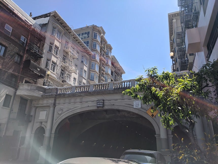 a car + pedestrian tunnel in downtown SF