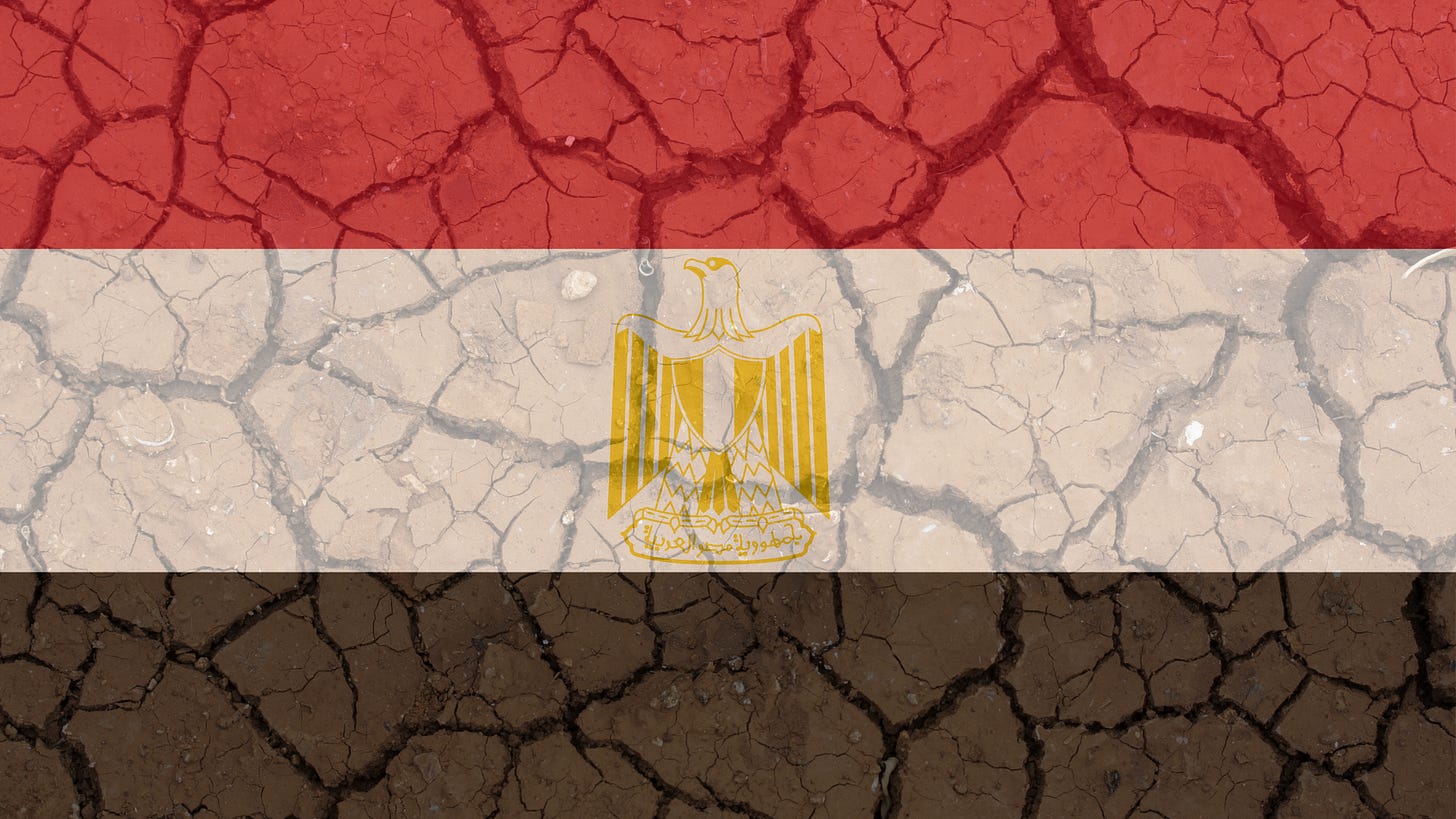 Image of dry dirt imposed over Egyptian flag