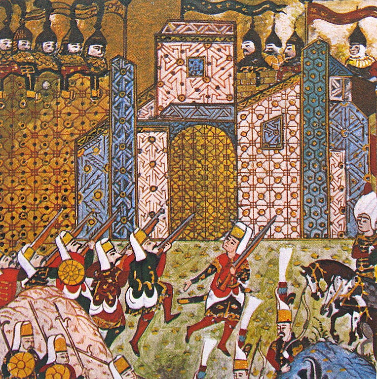 Ottoman Janissaries beseiging the Knights of St. John at Rhodes.