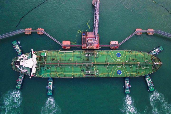 An oil tanker at Qingdao port in Qingdao in China's eastern Shandong province.