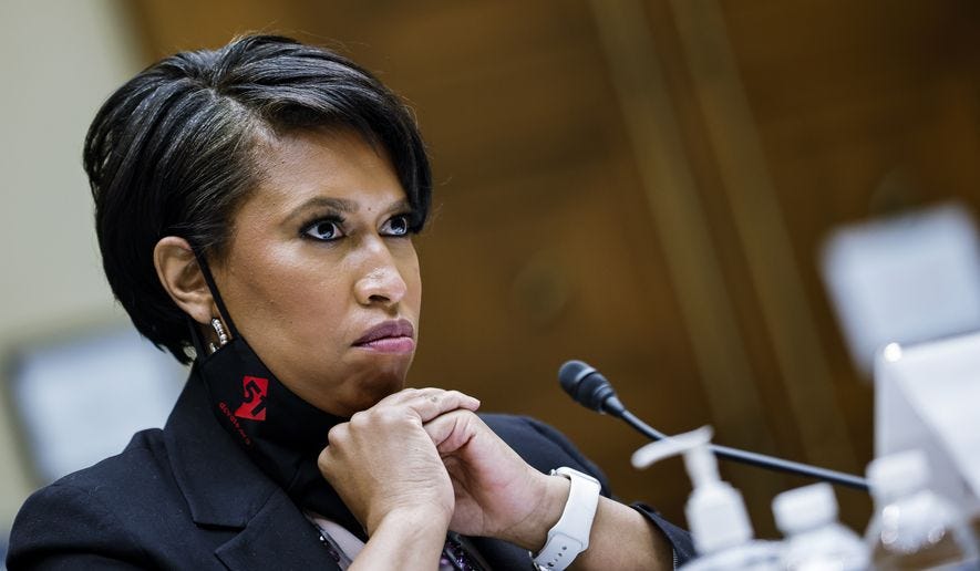 In this March 22, 2021, file photo, Washington, D.C., Mayor Muriel Bowser testifies before the House Oversight and Reform Committee. (Carlos Barria/Pool via AP) ** FILE **