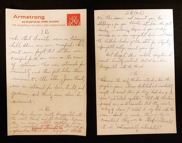 A photograph of some of Dr. King’s handwritten notes for “Letter from Birmingham Jail.”