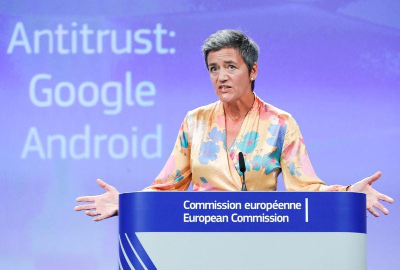Europe hits Google with record $5 billion antitrust fine, appeal ahead |  Reuters