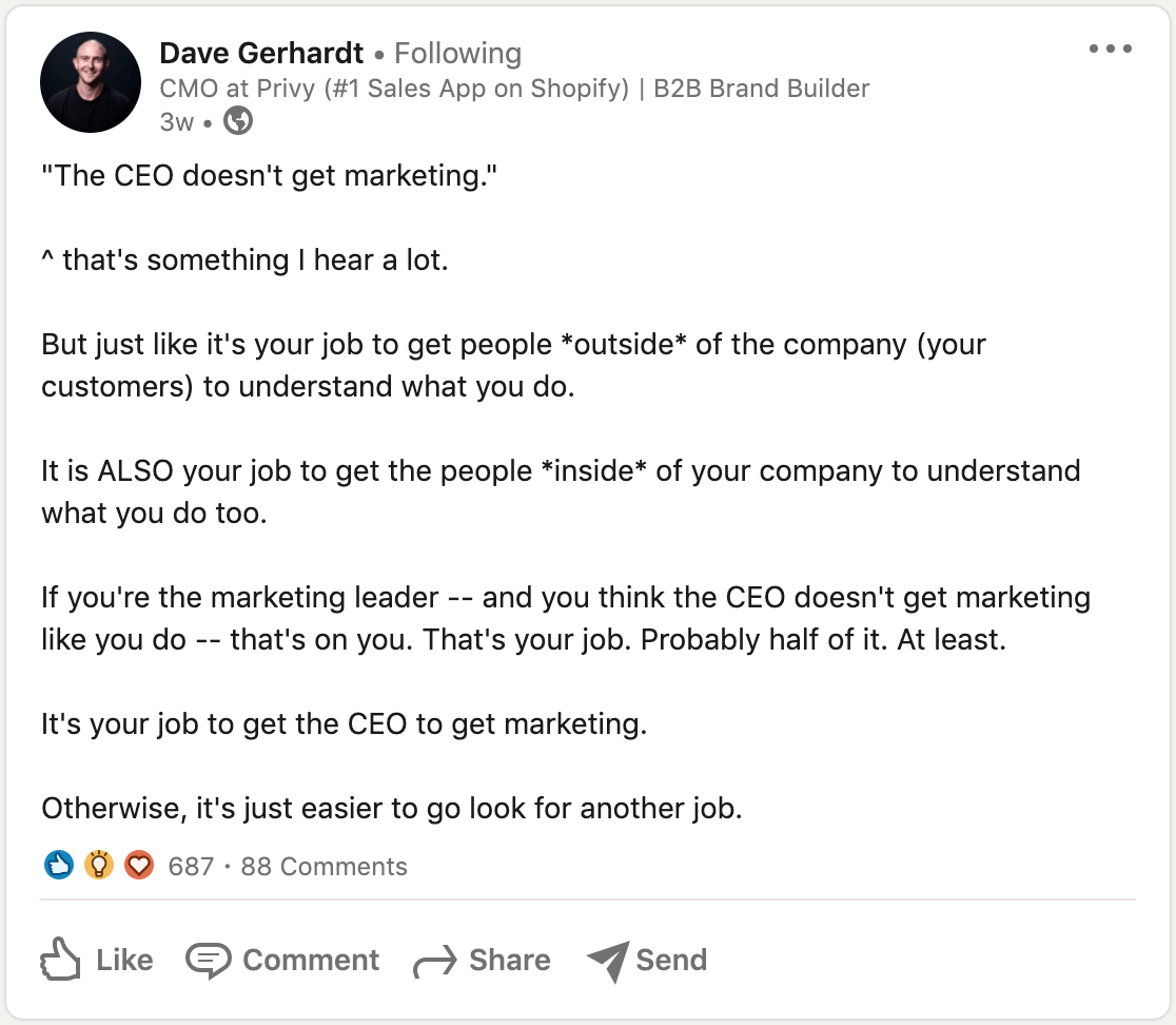 Dave Gerhardt's LinkedIn Post