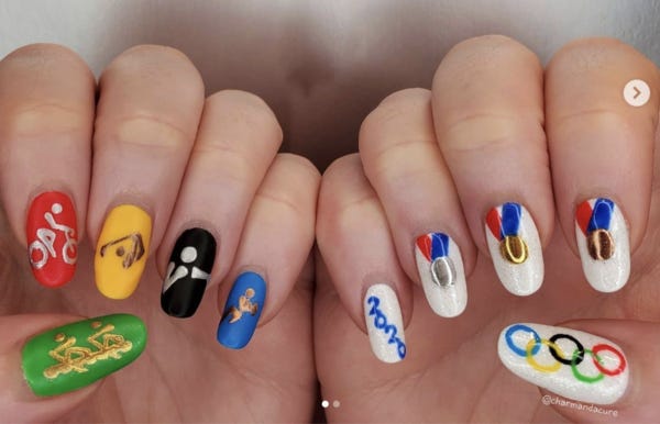 Olympics-themed puzzle nail art
