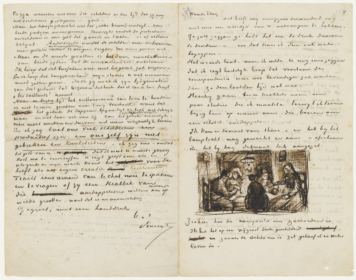 A Letter from Vincent Van Gogh to his brother Theo - scratchy handwriting on yellow paper