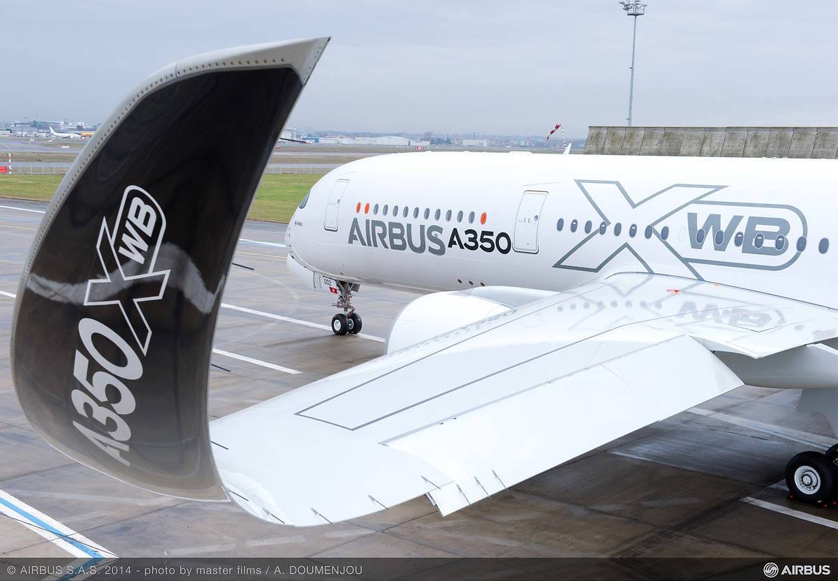 The curved wingtip of the Airbus A350-900 XWB (Photo credits to Airbus):  aviation