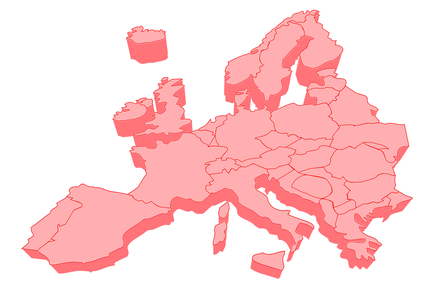 European map clipart, pink illustration. Free public domain CC0 image.