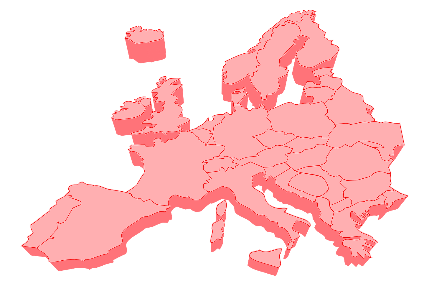 European map clipart, pink illustration. Free public domain CC0 image.