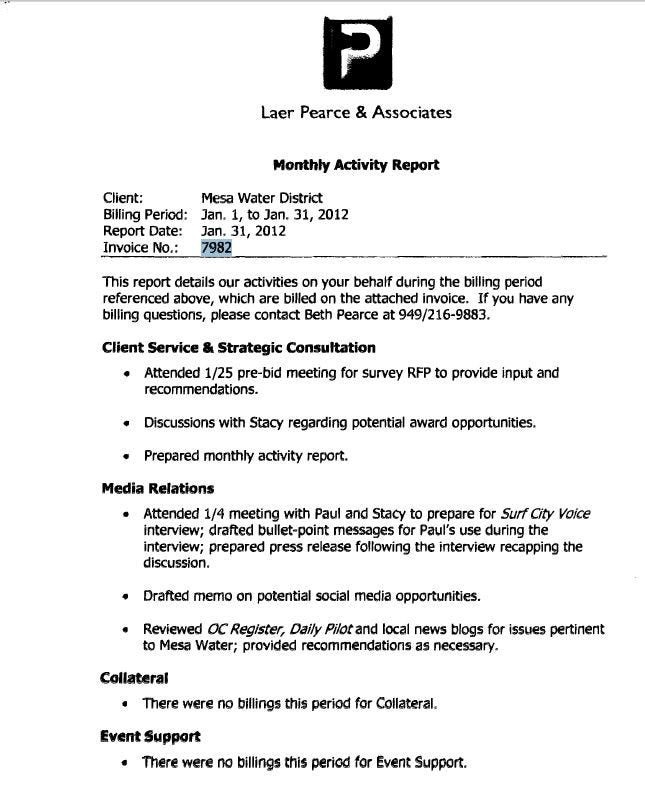 Laer Pearce Associates invoice report