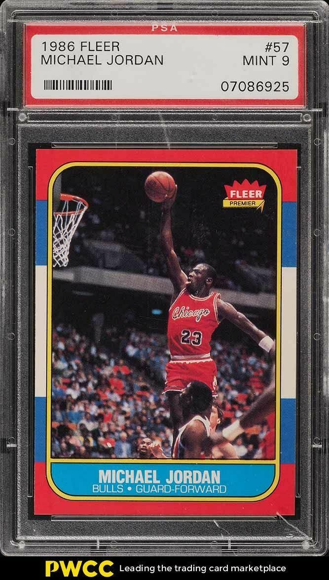 Image 1 - 1986-Fleer-Basketball-Michael-Jordan-ROOKIE-RC-57-PSA-9-MINT