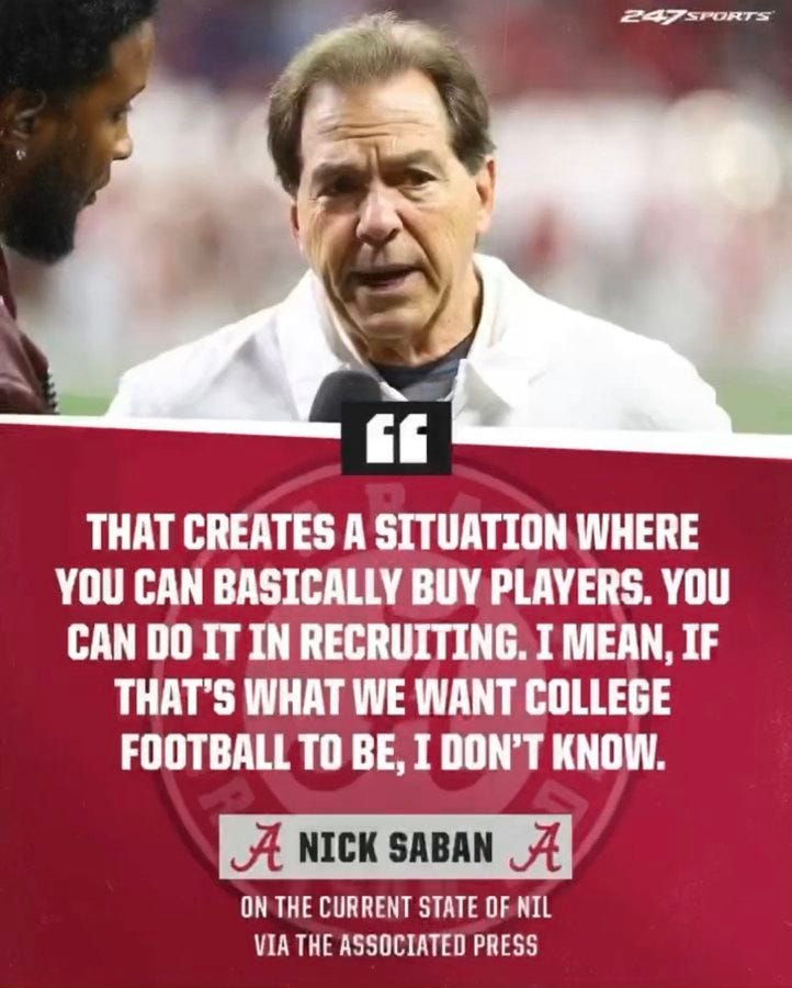Nick Saban voices concern with using NIL to 'buy players,' shares  alternative model