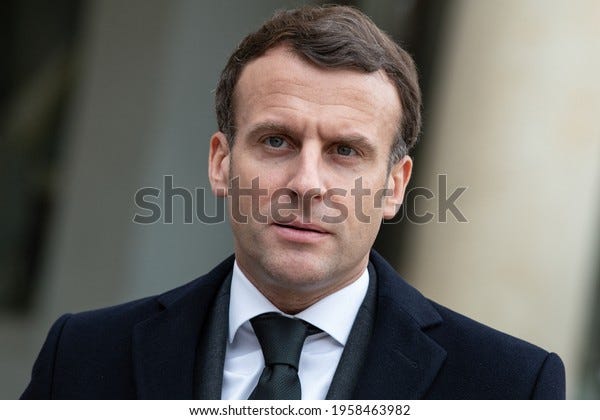 Paris, FRANCE - march 17 2021: The french president Emmanuel Macron in press conference with President of the Council of Ministers of the Republic of Poland.