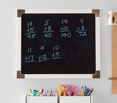 Give them the gift of a classic chalkboard. It can stand alone or be affixed to a wall. Wherever it lands, kids will love playing teacher, drawing, creating and engaging their minds. DETAILS THAT MATTER Crafted from MDF, metal and chalk board; finished in Simply White. Decorative metal accents are on each corner; Metal is finished in brushed brass. Chalk and eraser are not included. KEY PRODUCT POINTS Pottery Barn Kids exclusive. Can be hung vertically or horizontally. Keyhole mounting, mounting