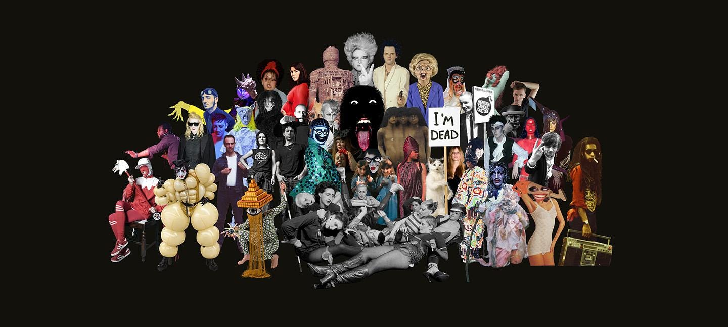 Promo image for the exhibition The Horror Show at Somerset House, London, featuring a collage of artworks that are spooky and mildly disturbing