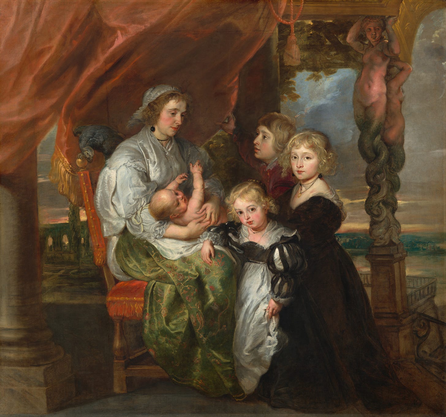 Deborah Kip, Wife of Sir Balthasar Gerbier, and Her Children, 1629/1630, reworked probably mid 1640s by Sir Peter Paul Rubens (and possibly Jacob Jordaens)