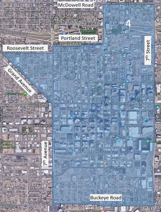 Phoenix's upcoming pilot program enables riders to scoot through the heart of Downtown, although imho it has a few curious carve outs, such McDowell east of Central and the other half of Grand Avenue's historic street frontage. 