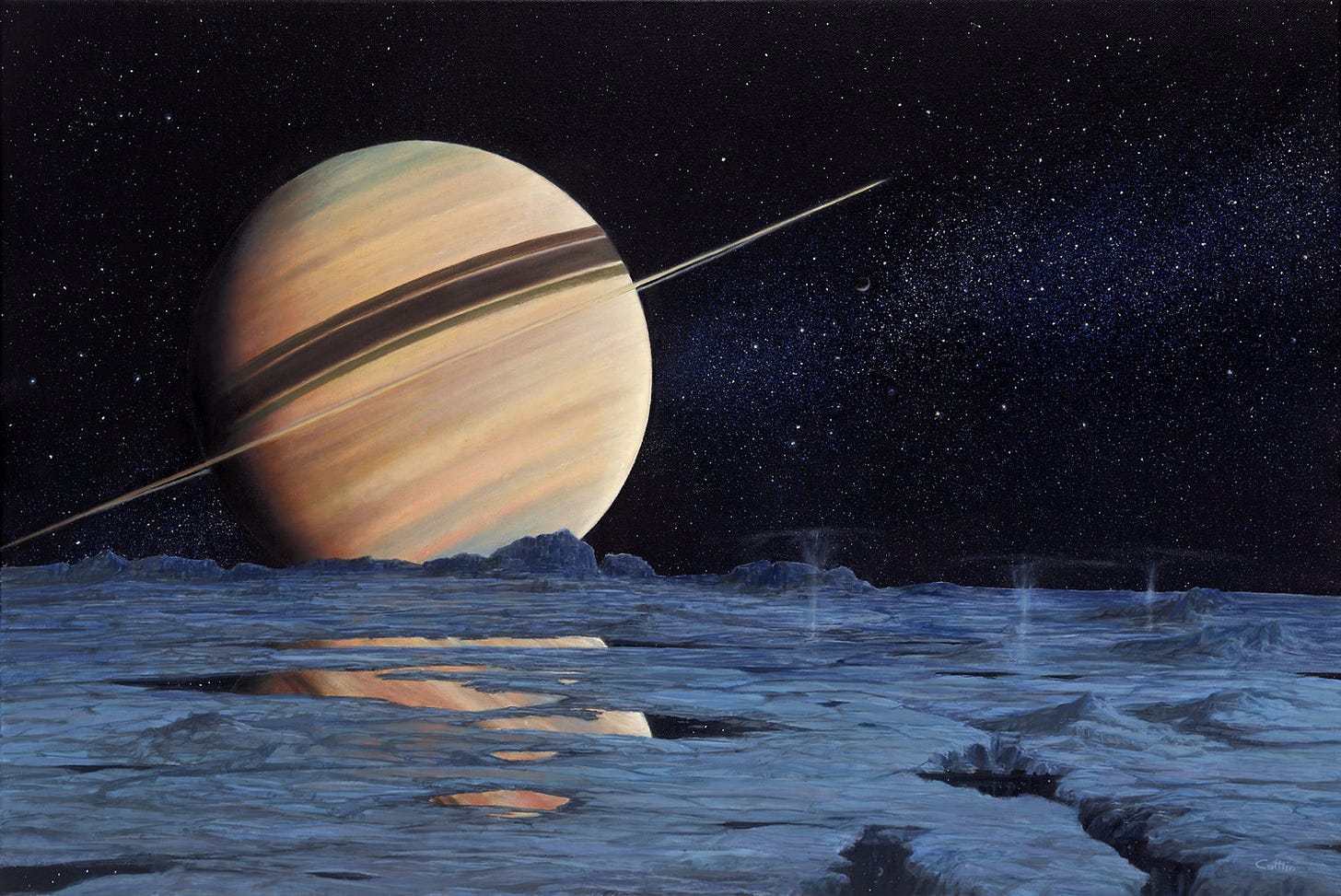 Simon Cattlin Fine Art, space art, astronomical art, saturn from its moon  rhea, oil painting, limited edition prints,