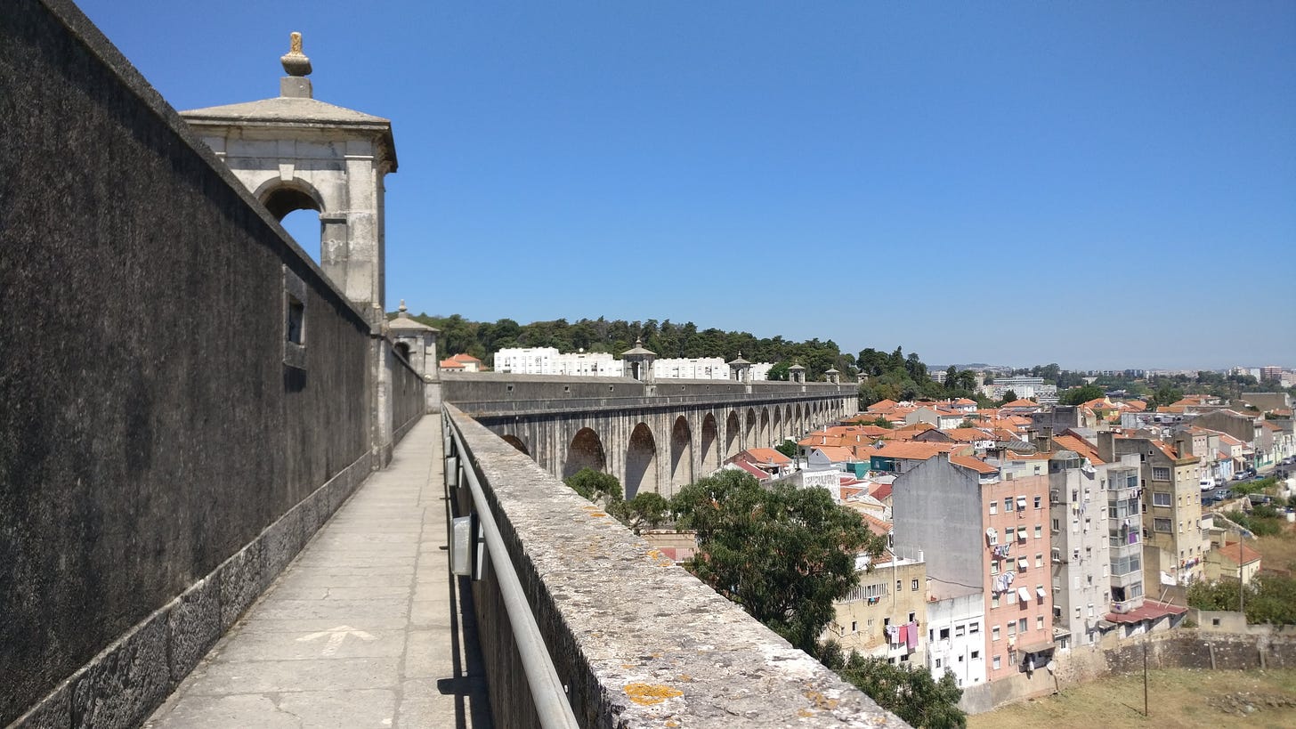 view of lisbon from the aguas livres aqueduct
