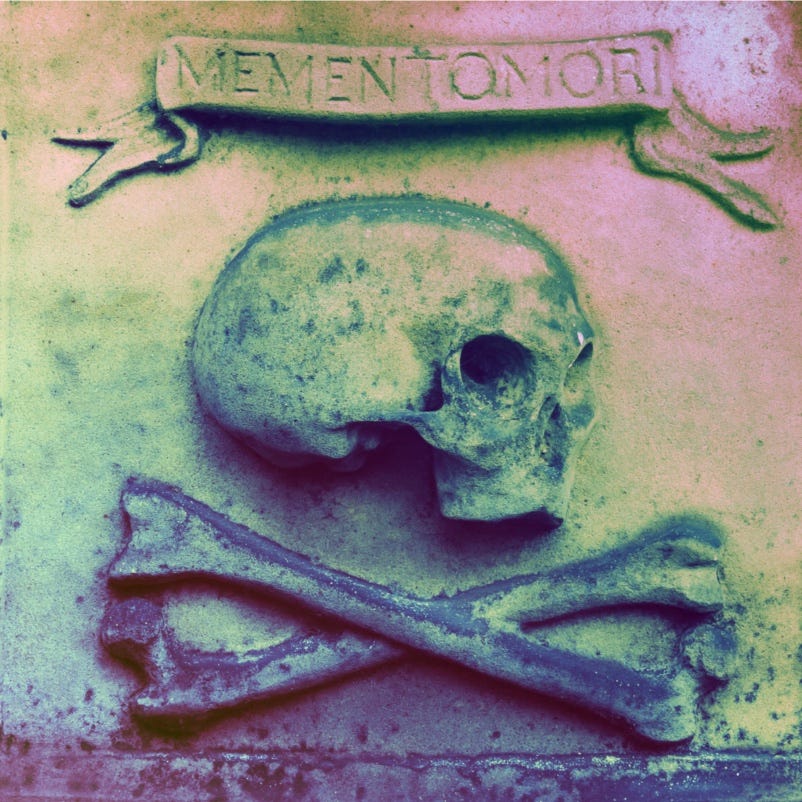 Memento mori skull relief