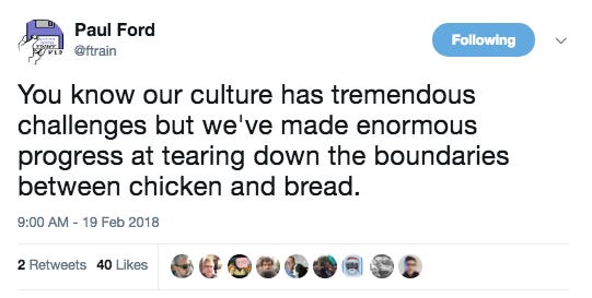 Screenshot of a funny tweet about chicken