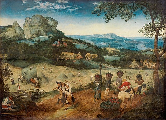 The Hay Harvest, by Pieter Brueghel the Elder, 1565. Public Domain. Source: Lobkowicz Palace, Prague Castle. Notice that hay and straw are two very different agricultural byproducts, and should not be conflated with each other.