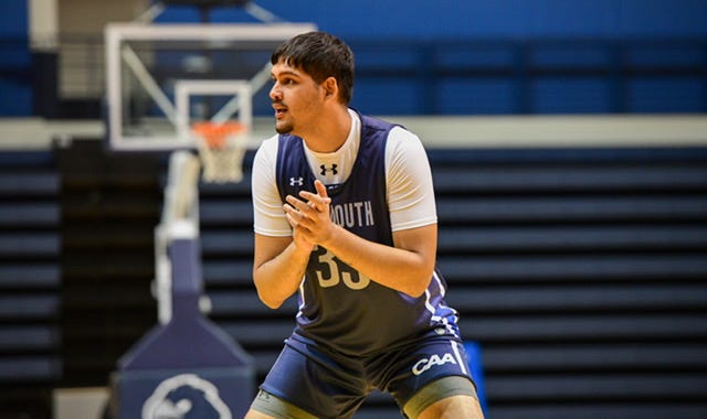 Monmouth made Amaan Sandhu, a 7-foot center, the first Indian-born player to receive a Division I men’s basketball scholarship. (Photo courtesy of Monmouth University Athletics)