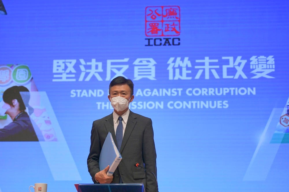 ICAC commissioner Simon Peh Yun-lu attends a media session on Wednesday, May 4, 2022. 