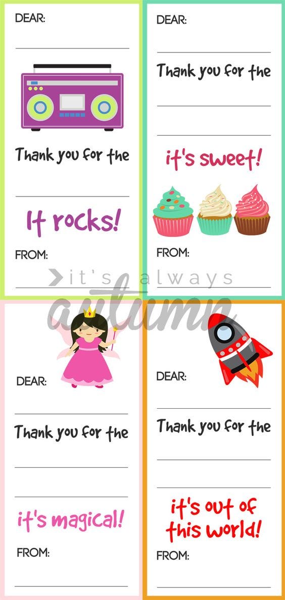 This is a good idea! Printable fill in the blank thank you notes for kids make it easy for children to write their own thank you notes after birthdays, Christmas, and other holidays. Free printables!