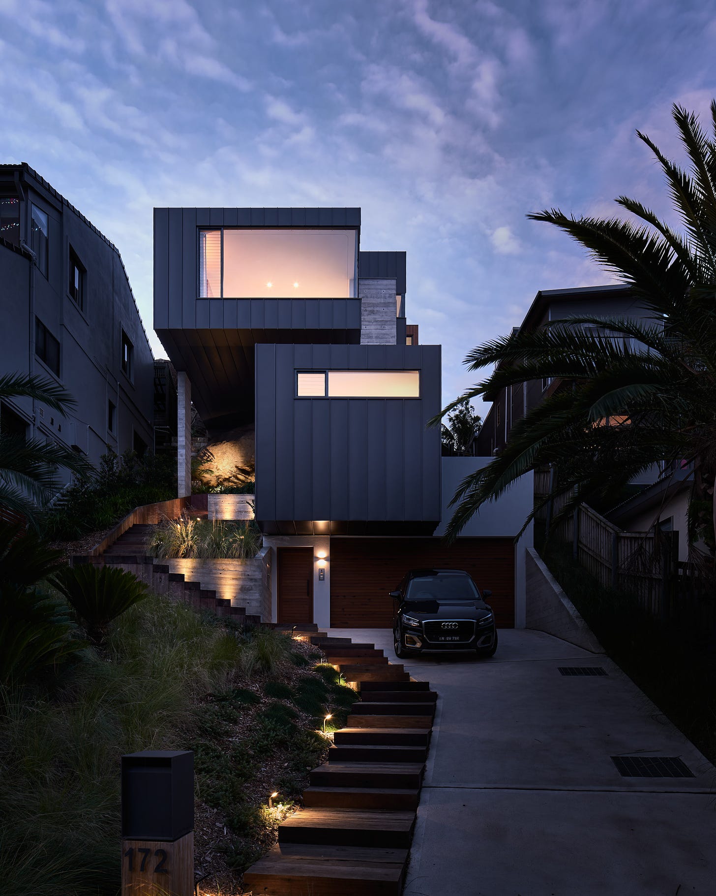 North Curl Curl House by ADAD Dusk shot of Street Elevation