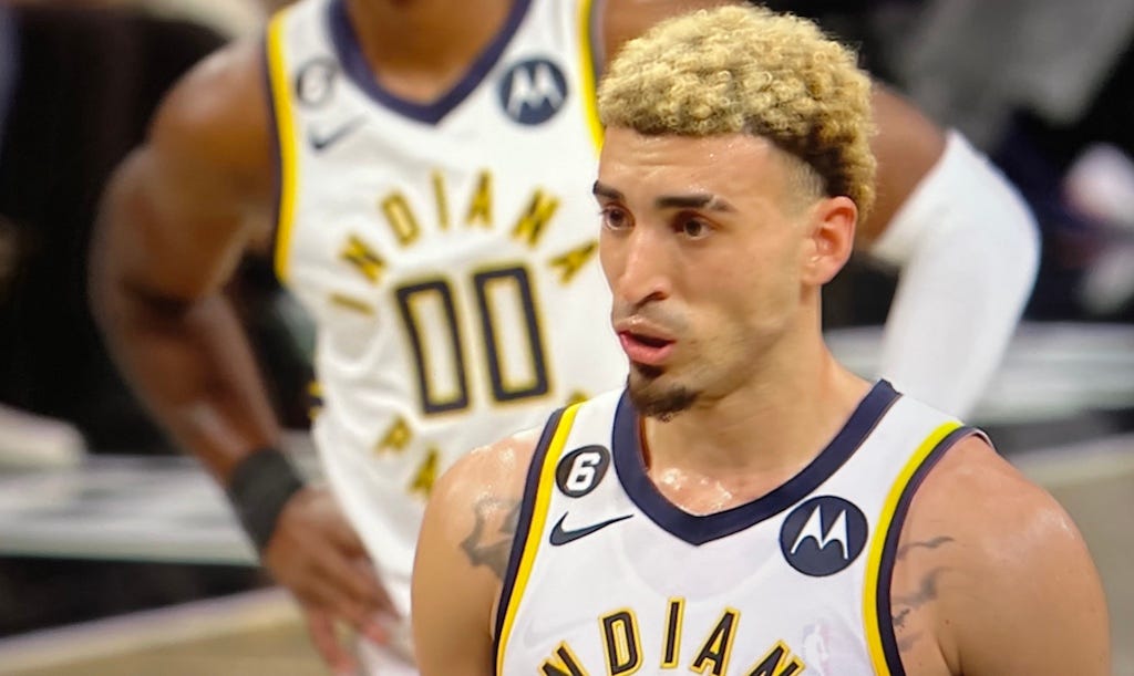 Pacers guard Chris Duarte scored a career-high 30 points in 38 minutes in Brooklyn.