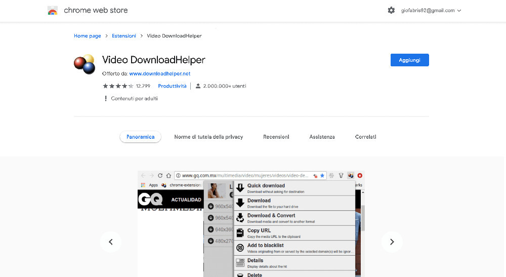 Video Downloader Helper estensione Google Chrome per scaricare video