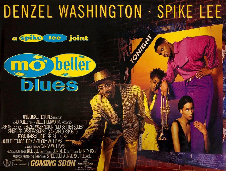 This image shows the one-sheet poster of Spike Lee's 1990 film Mo' Better Blues. This image shows the one-sheet poster of Spike Lee's 1990 film Mo' Better Blues.
