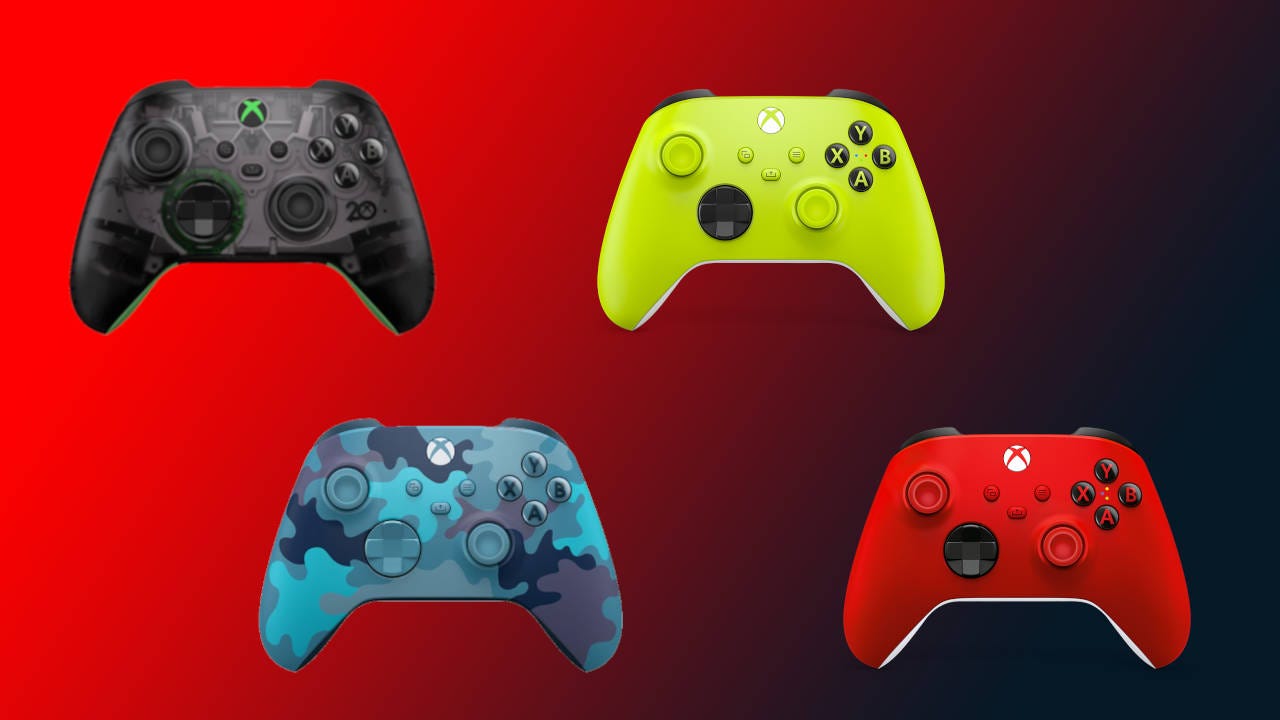 Four Xbox Series X controllers in different colors