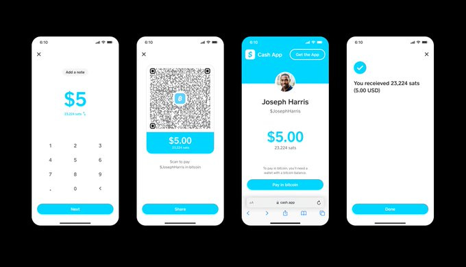 Screenshots of receiving bitcoin on Cash App