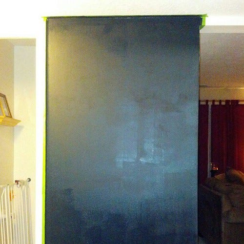 Chalkboard wall drying in progress