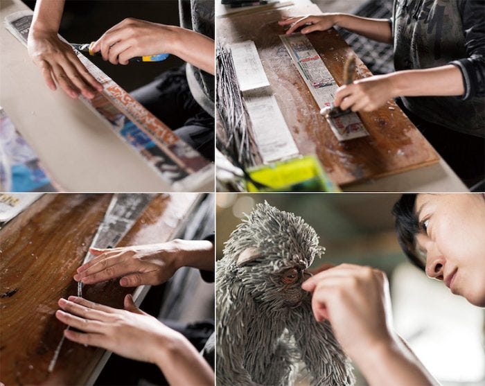 chie hitotsuyama making newspaper animal sculptures