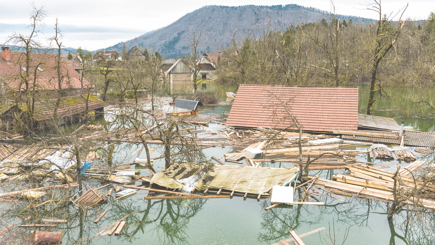 swamped ransacked house and destroyed trees