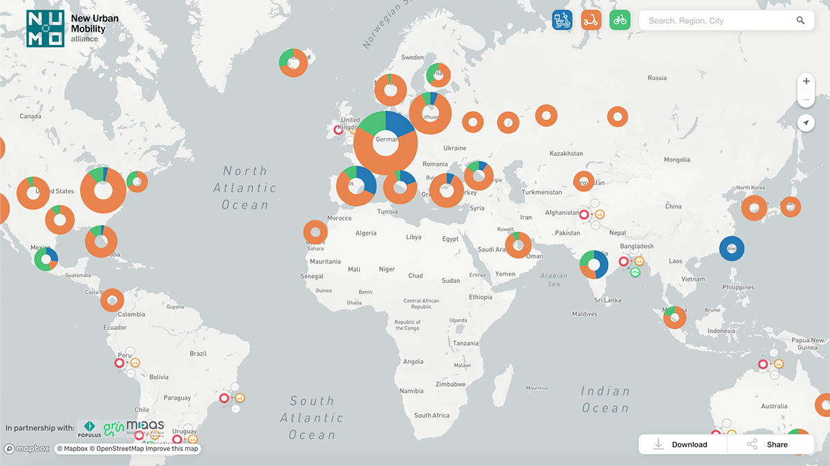 The NUMO New Mobility Atlas has been updated to reflect changes to the dockless shared mobility landscape in cities around the world.