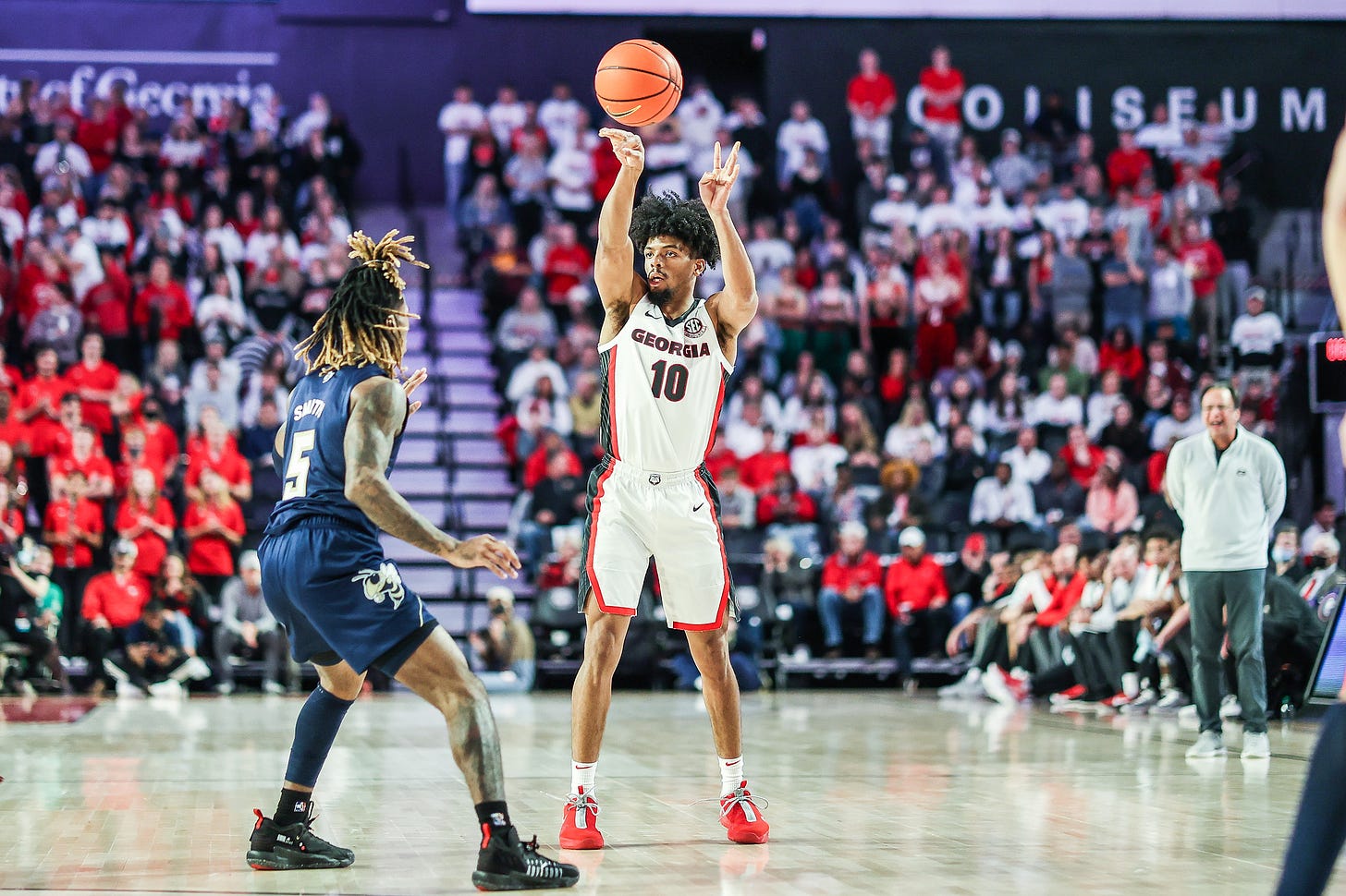 Georgia basketball player Aaron Cook (10) during a game against Georgia Tech in Stegeman Coliseum in Athens, Ga., on Friday, Nov. 19, 2021. (Photo by Mackenzie Miles)