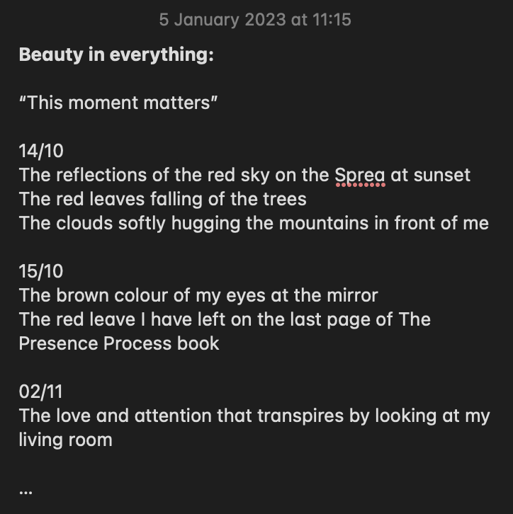 A screenshot of the "Beauty in everything" note coming from the author's mobile phone