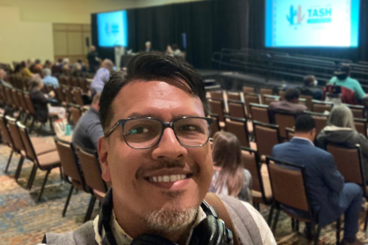 Selfie of Tim on the last day of the TASH Conference in Phoenix, Arizona, about to sit for the closing general session.