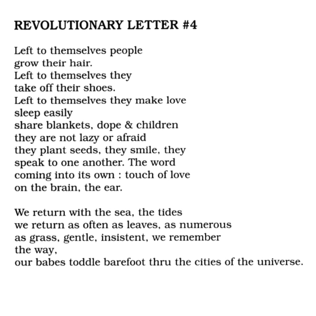 Gregory Betts on Twitter: &quot;Revolutionary Letter #4, Diane di Prima… &quot;